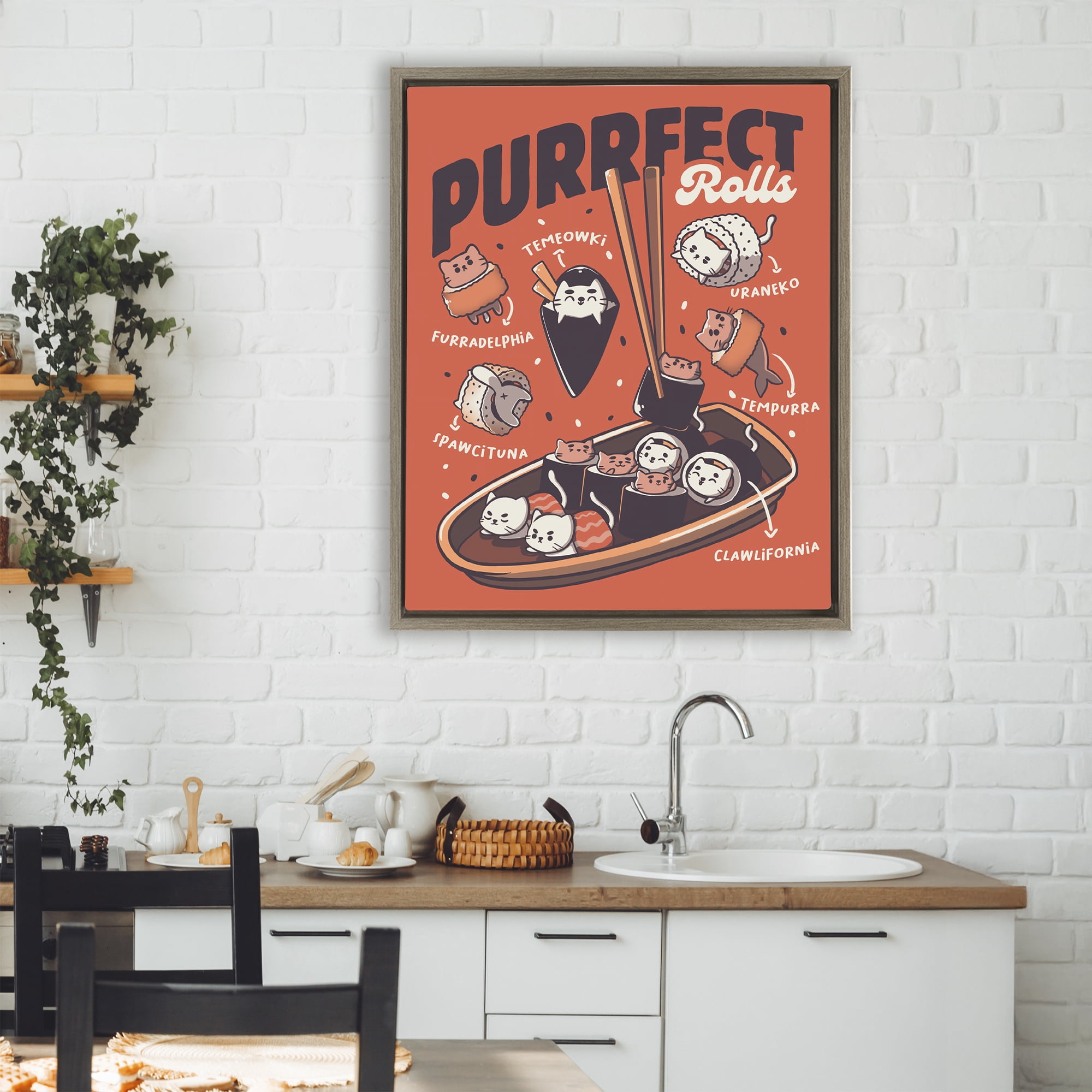 Stupell Industries Purrfect Rolls Sushi Cats Brown Framed Floater Canvas Wall Art, design by Tobe Fonseca