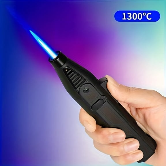 1300°C Windproof Torch Lighter – Blue Flame with Safety Lock, Refillable Butane (No Battery) for Outdoor/BBQ/Candle/Stove, Gift Box Packaging, Ideal Camping Gift