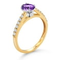 thumbnail image 3 of Gem Stone King 10K Two Tone Gold Purple Amethyst and White Lab Grown Diamond Engagement Ring for Women (0.93 Cttw, Gemstone February Birthstone, Oval Checkerboard 7X5MM, Size 8), 3 of 4