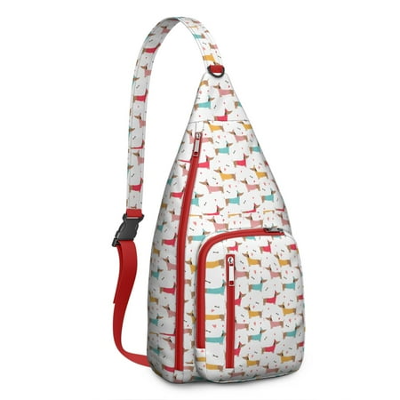 Artistic Dog Sling Bag - Dogs and Flowers Print (Multi-Pocket Organized  Adjustable & Waterproof)