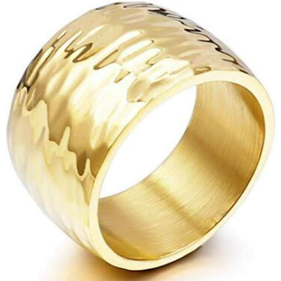 15MM Stainless Steel Classical Simple Plain Hammered Surface Wedding Band Ring