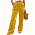thumbnail image 2 of Women's Soft Velour Wide Leg Pants Drawstring Elastic Waist Loose Palazzo Trousers with Pockets Casual Party Loungewear Trousers Yellow, 2 of 9