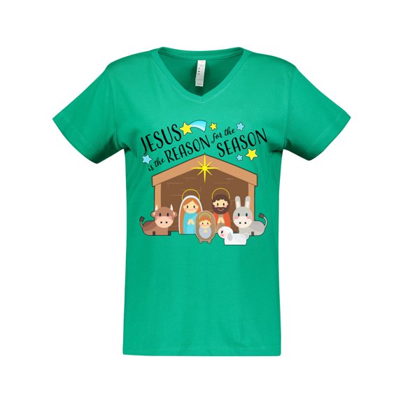 Inktastic Jesus is the Reason for the Season Christmas Nativity Women's V-Neck T-Shirt
