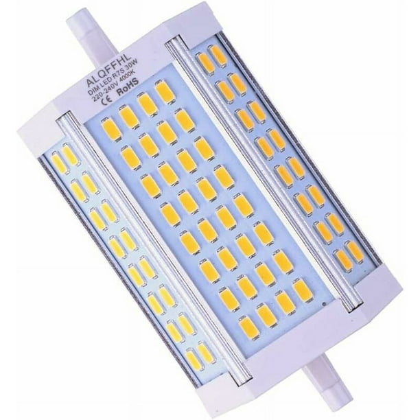 Bombilla LED R7S de 118 mm regulable, 30 W, focos LED lineales de doble extremo tipo J (equivalente a halógeno T3 de 200 W y 300 W), 3000 lm, 4000 K, lámparas de pared, seguridad y de pie (blanco