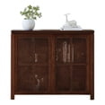 thumbnail image 3 of GZXS 39.4" Rattan Media Console with Pop-Up Doors - 2-Door Boho Sideboard w/ Back Cable Management Holes, Versatile Entryway or Bathroom Storage (Walnut), 3 of 9