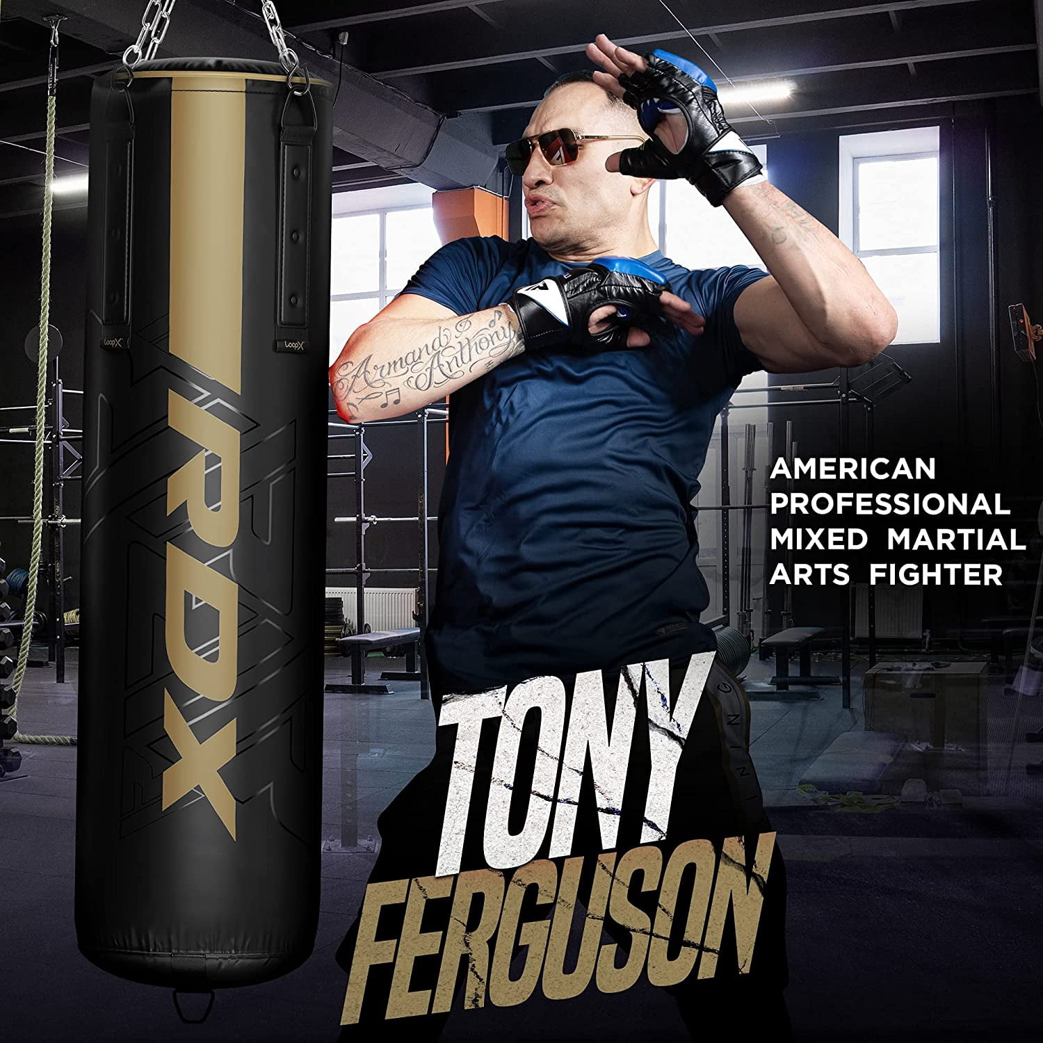 RDX Punching Bag Anti Swing Heavy Filled Set, Non Tear Maya Hide Leather Adult Bag Punching Gloves Chain, Kickboxing Boxing MMA Muay Thai Karate Training Workout, 60 lb, 80 lb