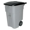 Rubbermaid Commercial Products BRUTE Roll-Out Trash Can with Lid, Square, 50 Gallon, Gray