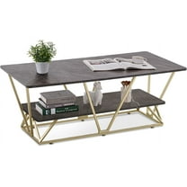 Ivinta Black Marble Coffee Table with Storage Shelves, Accent Tea Table for Living Room