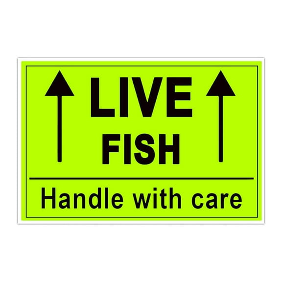 250pcs Live Fish Stickers Shipping Labels, 2x3 Inch Fluorescent Green Please Handle with Care Stickers
