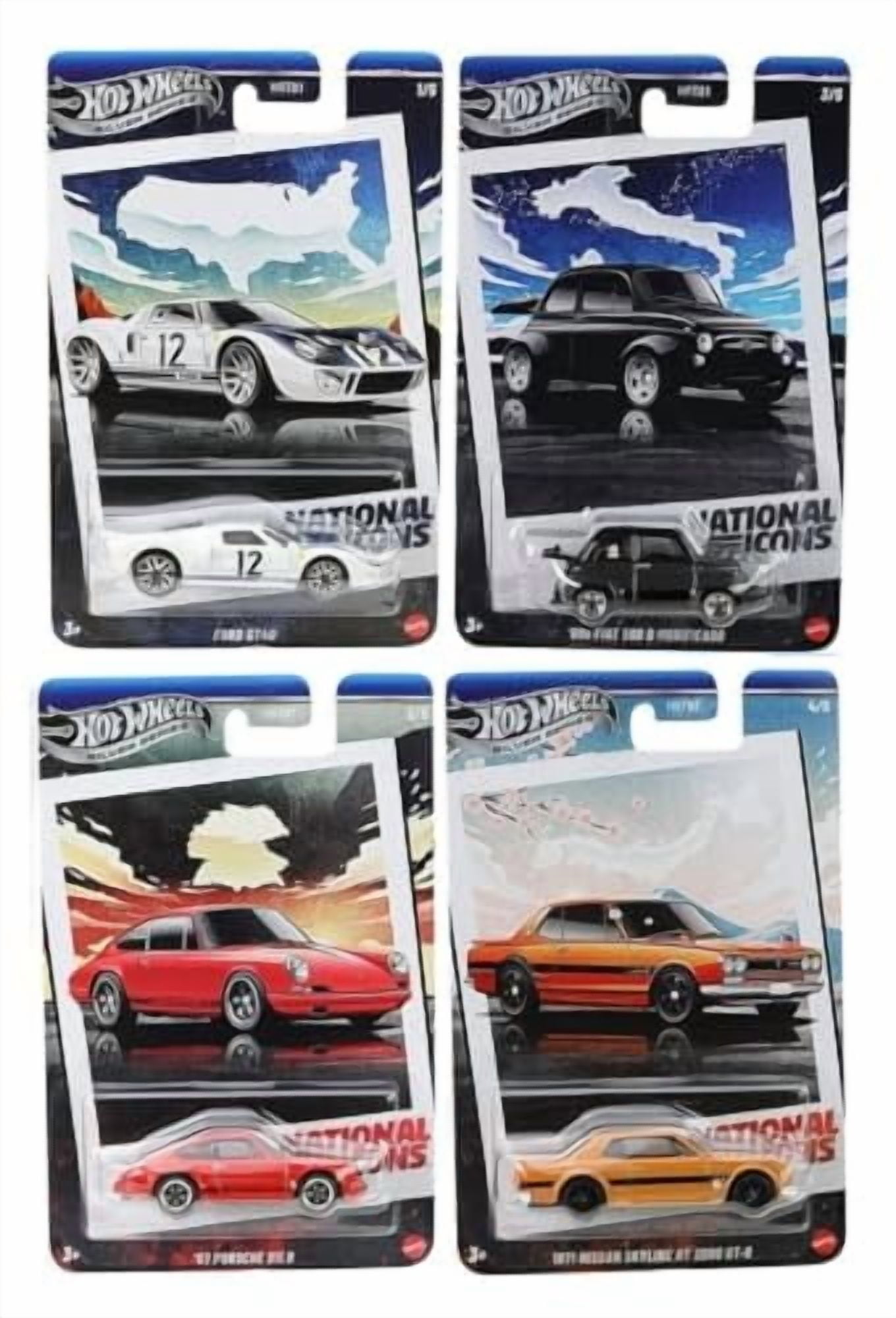 Hot Wheels National Icons Collection, Premium Die-Cast Cars, Silver Series, 4-Pack