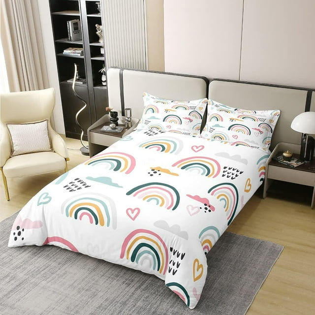 Funda Nórdica de Algodón Arco Iris King, Juego de Cama Arco Iris de Dibujos Animados para Niños y Niñas