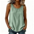 thumbnail image 3 of Pafei Tyugd Womens Linen Tank Tops Plus Size Dressy Lace Crew Neck Summer Tshirts Loose Fit Comfy Sleeveless Shirts for Daily Wear Green XL, 3 of 8