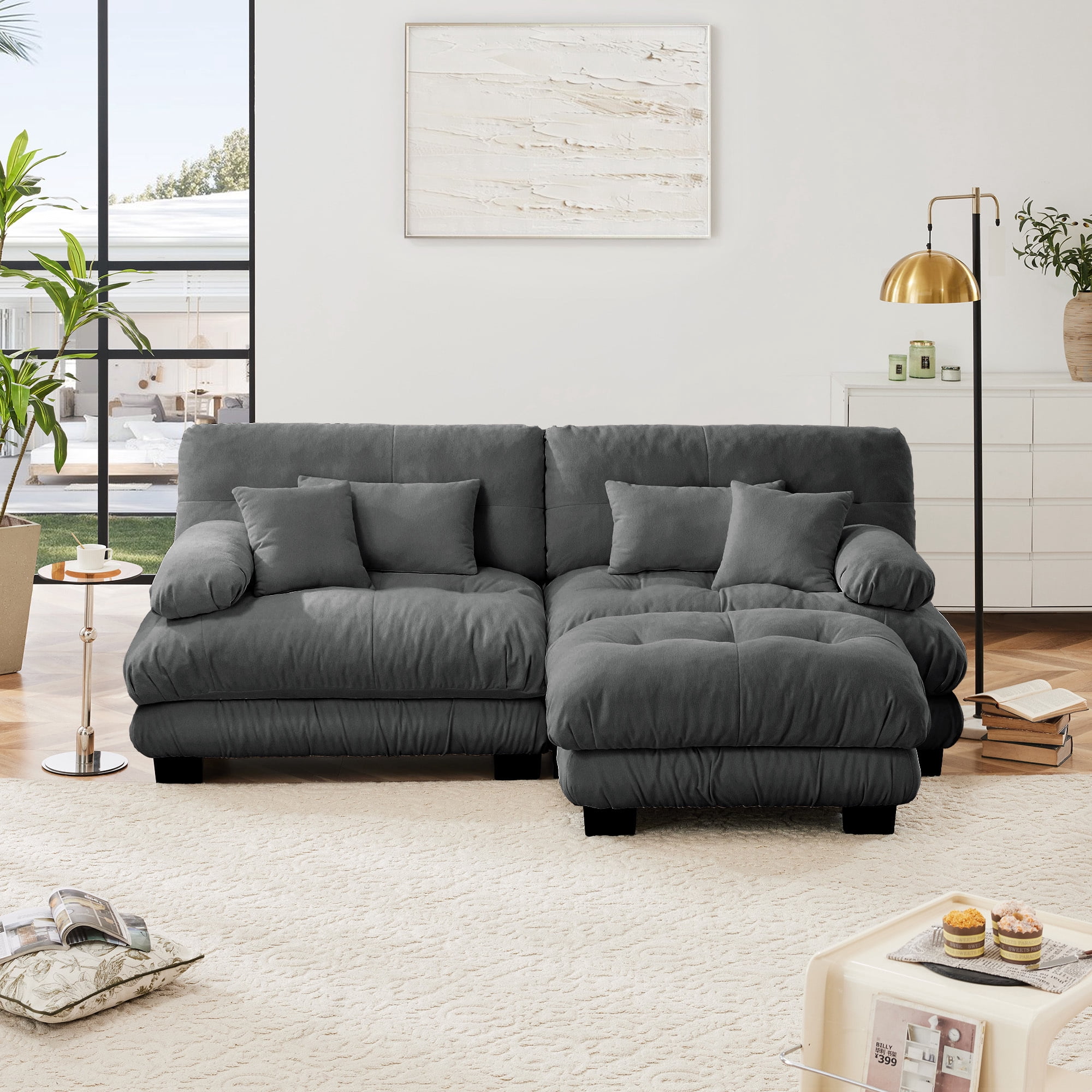 Alvantor 94" Modular Sectional Sofa with Convertible Ottomans, Chenille L-Shaped Cloud Sofa 2 Seat Oversized Couch for Living Room Gray