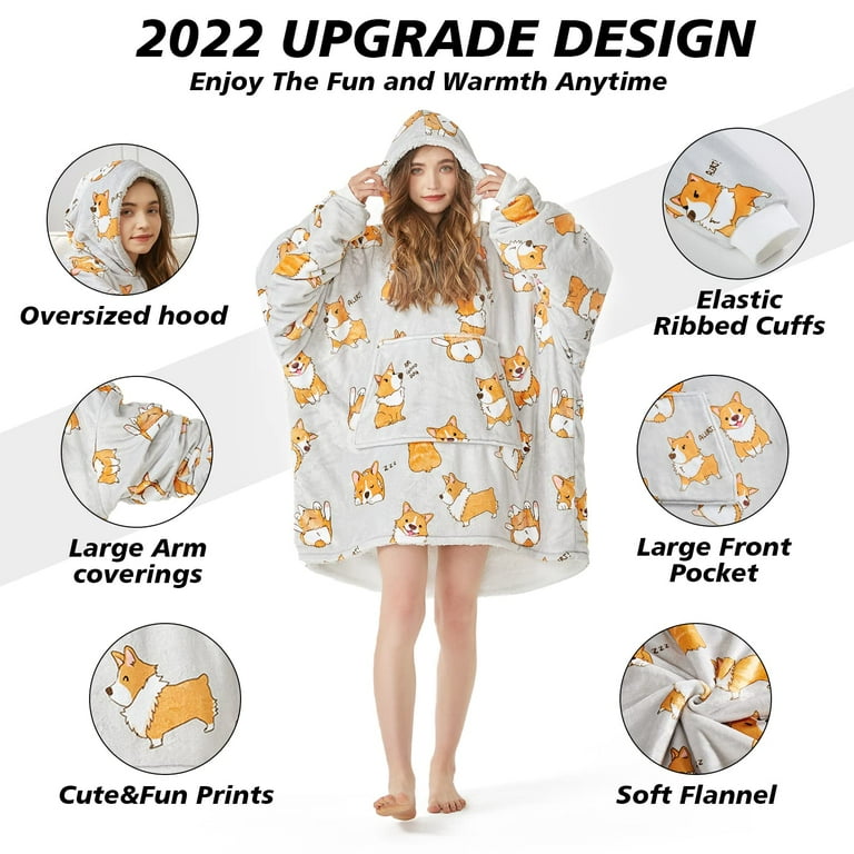 Wearable Blanket Hoodie Cute and Funny Patterns Oversized Hoodie Sweatshirt Blanket for Adults Women Men Cozy Warm Fuzzy Hoodie Blanket Walmart