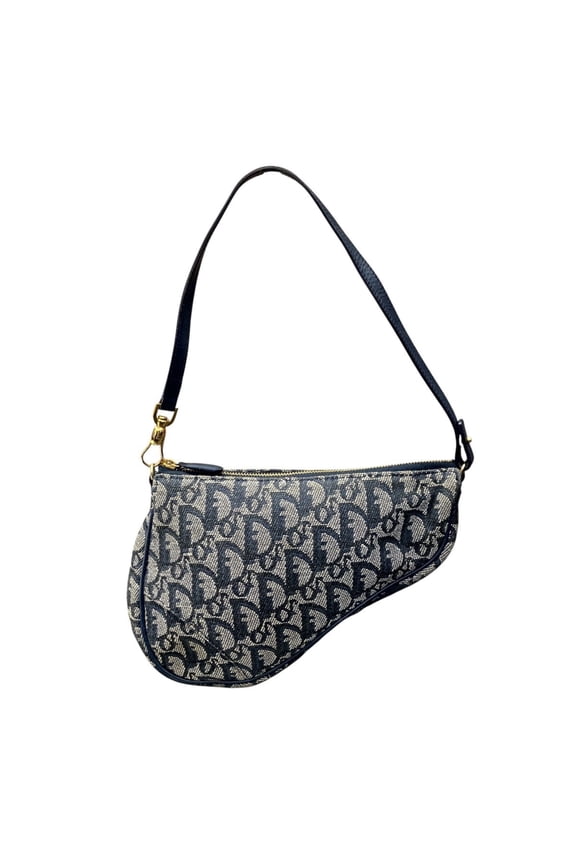 Pre-Owned Christian Dior Saddle Bag Handbag, Trotter Pattern, Cotton/Leather