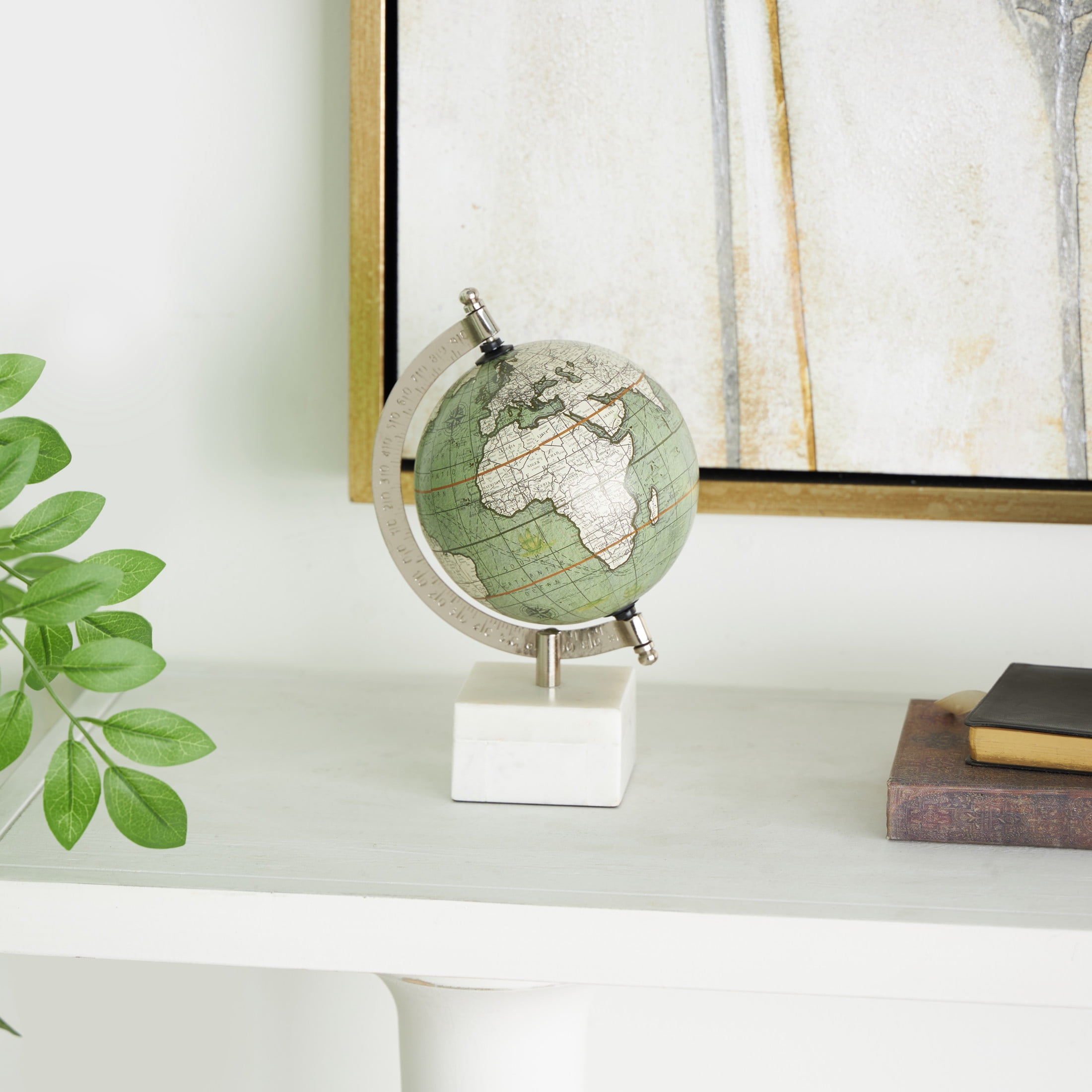 DecMode 6" White World Map Globe with Marble Base