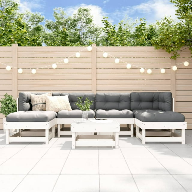 vidaXL 7 Piece Garden Lounge Set with Cushions White Solid Wood