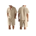 thumbnail image 3 of Men's Linen Blend Short Sleeve Shirt & Shorts Set, Casual Summer 2 Piece Outfit Khaki XXL, 3 of 9