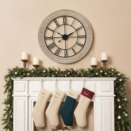 Unique 30 Wall Clock for Living Room Decor, Oversized Farmhouse Wall Clock Battery Operated, Triptych Panel Wooden Large Clock Wall Art for Bedroom Entryway