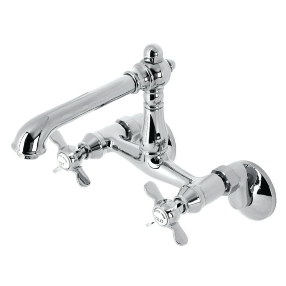 Kingston Brass KS7221BEX Essex Double-Handle 2-Hole Wall-Mount Bridge Kitchen Faucet in Polished Chrome