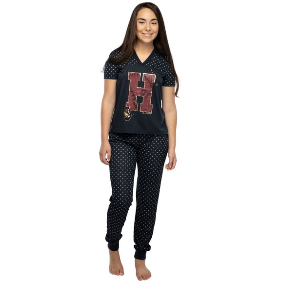 Harry Potter Juniors' Fit Pajama H is for Harry Gryffindor Hogwarts 2 Piece Short Sleeve Sleep Shirt Jogger Pant Set