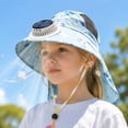 thumbnail image 3 of Kids Sun Hat, Solar Powered Fan Wide Brim Neck Flap UV Protection Mesh Sun Cap, Breathable Lightweight One Pack Cute Bunny Cartoon Design, For Boys Girls Toddlers Outdoor Hiking Camping Beach Summer, 3 of 5