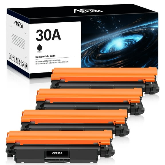 Arcon 30A CF230A 30X CF230X Toner Cartridges Compatible for HP CF230A CF230X LaserJet Pro MFP M227fdw M227fdn Pro M203dw M203d M203dn High Yield Printer (Black, 4-Pack)
