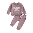 thumbnail image 1 of ZAXARRA Baby Girl 2Pcs Fall Outfits Fuzzy Letter Embroidery Long Sleeve Sweatshirt + Pants Set Toddler Spring Clothes, 1 of 8