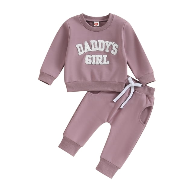 ZAXARRA Baby Girl 2Pcs Fall Outfits Fuzzy Letter Embroidery Long Sleeve Sweatshirt + Pants Set Toddler Spring Clothes