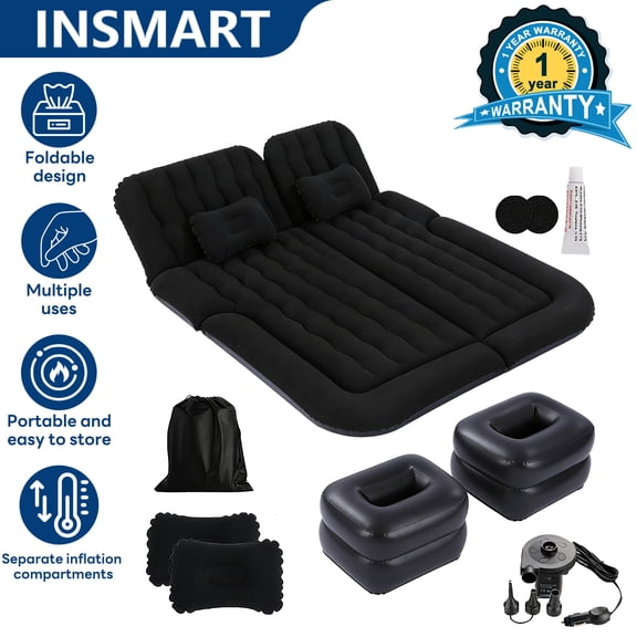 INSMART Car Air Mattress, Foldable Inflatable Camping Sleeping Pad with Built-in Pump & Pillows, Heavy Duty 660LBS Capacity for Truck Backseat Travel