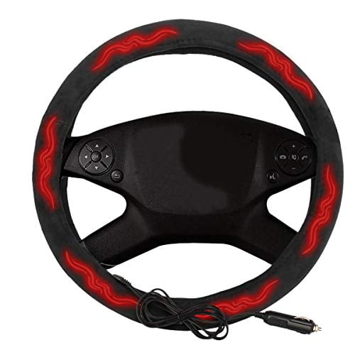 Zone Tech Car Steering Wheel 12V Heated Cover Classic Black Ultra