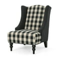 thumbnail image 4 of Noble House Charles Fabric High-Back Wingback Chair, Black Checkerboard, 4 of 6