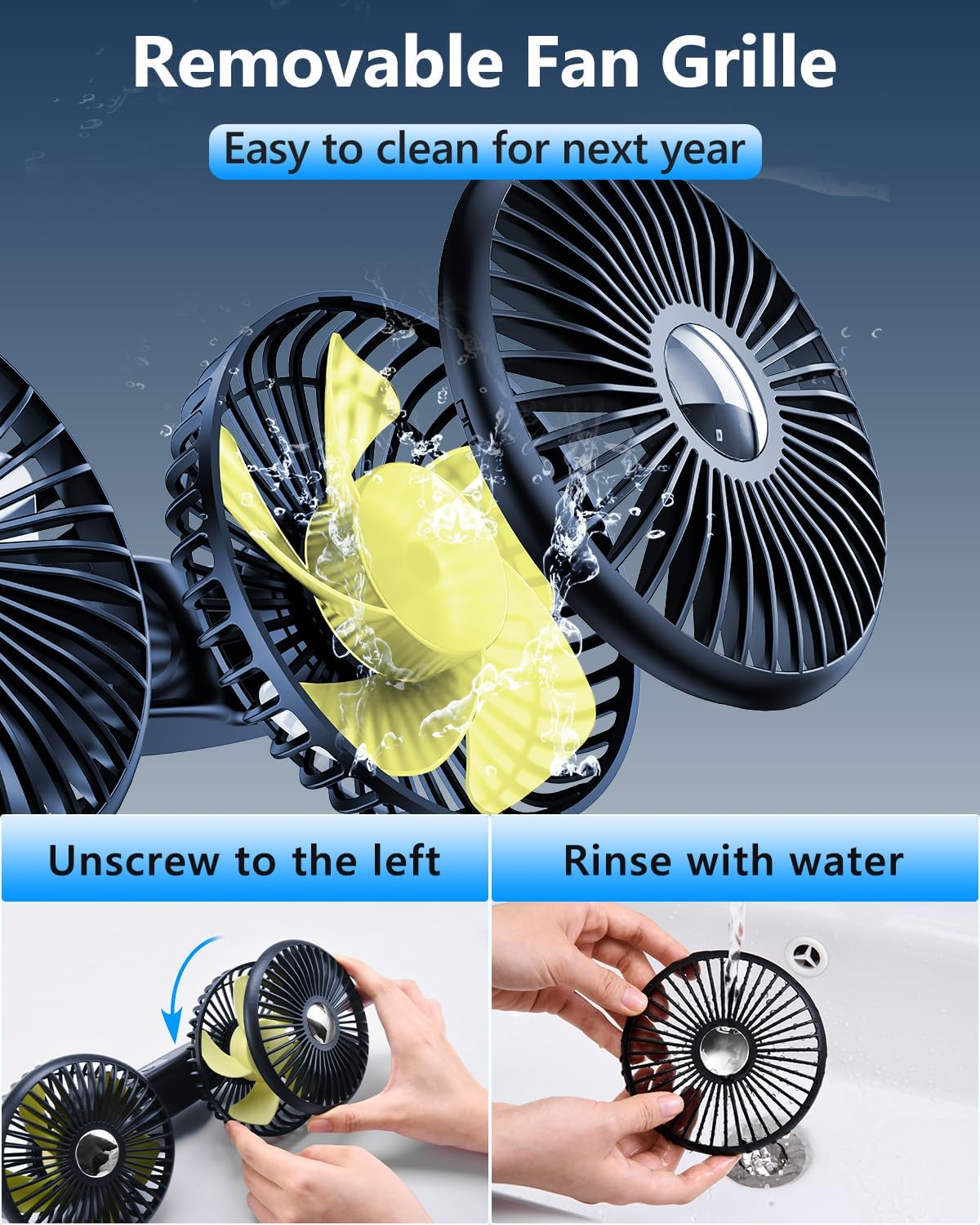 Dual Head Car Cooling Fan for Back Seat, Battery Powered Rechargeable Usb Car Seat Headrest Fan for Baby Dog Rear Facing, 12V Car Accessories Cooler That Blow Cold Air for Sedan Suv Rv Truck