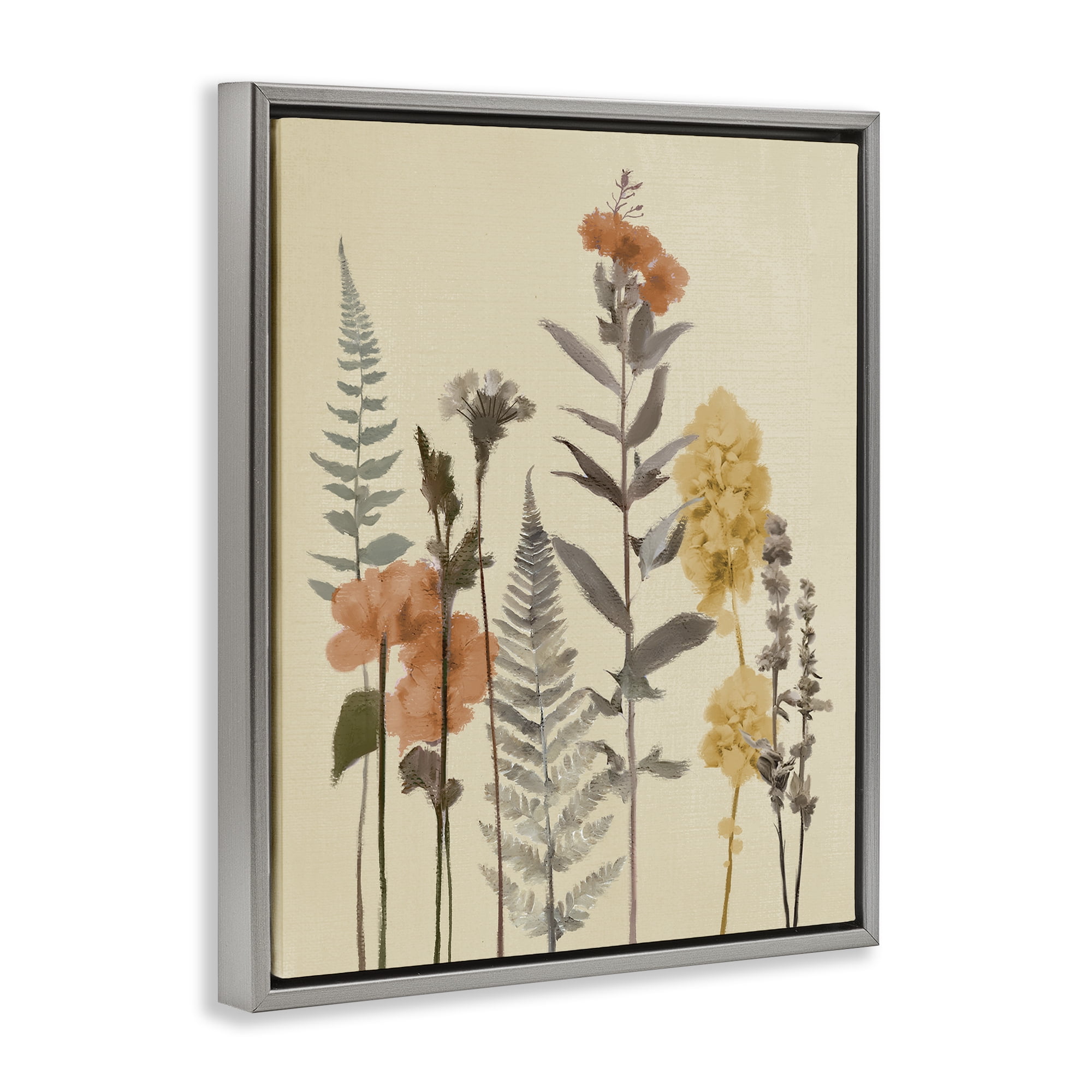Stupell Industries Fall Botanicals Fresh Ferns Gray Framed Floater Canvas Wall Art, design by Elizabeth Medley