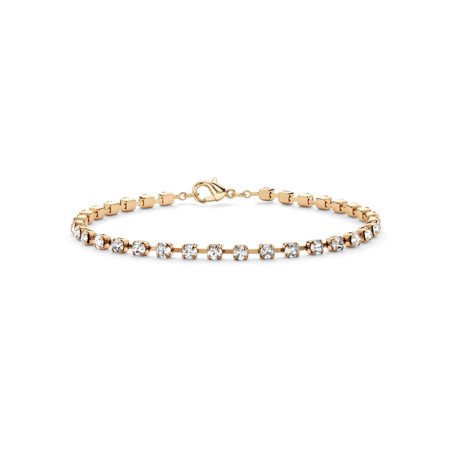 - Round Birthstone and Crystal Tennis Bracelet in Yellow Gold Tone