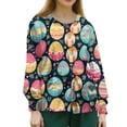 thumbnail image 5 of Easter Scrub Jackets Women Bunny Egg Print Crew Neck Scrub Tops Long Sleeve Cute Scrubs with Pocket Navy 3XL, 5 of 6