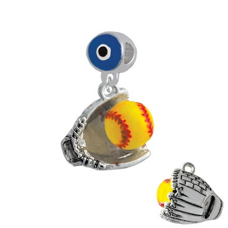 - Extra Large Softball and Glove - Blue Evil Eye Charm Bead