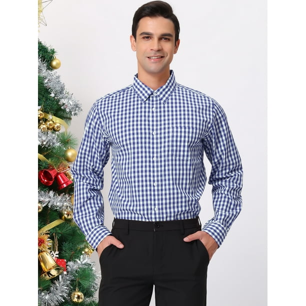 Camisas Slim Camisa De Cuadros Azul Y Blanco Hombre Camisa A