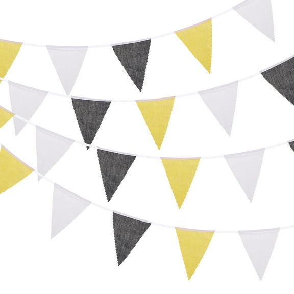 Uxcell 33ft Black Yellow White Pennant Banner, 36 PCS Triangle Flags for Birthday Wedding Garden