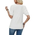 thumbnail image 3 of Fangasis Ladies T-shirt Puff Sleeves Summer Tops U Neck T Shirt Women Casual Tee Bohemian Work Blouse Shirts White XL, 3 of 4