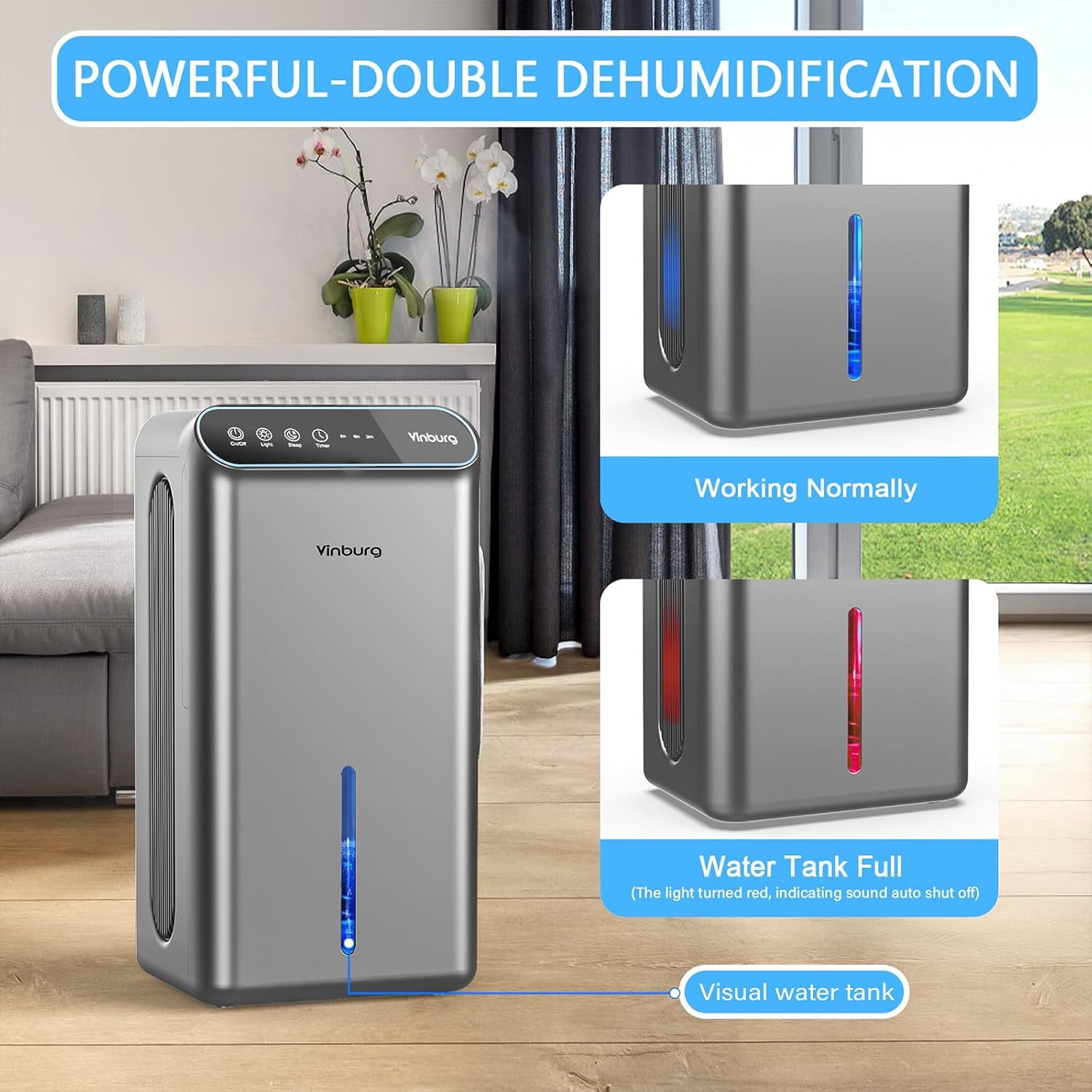 Dehumidifier for Home 1000 sq.ft - Small Quiet with Auto Shut Off, Aromatherapy, 3 Gear Timer, Sleep Mode, 7-Color LED Light, Drain Hose Bedroom, Bathroom, Basement, RV(Matte Silver)