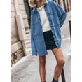 thumbnail image 3 of Womens Oversized Jean Jacket Casual Button Up Denim Overshirt Trendy Long Sleeve Denim Jacket Coat Dark Blue XL, 3 of 6