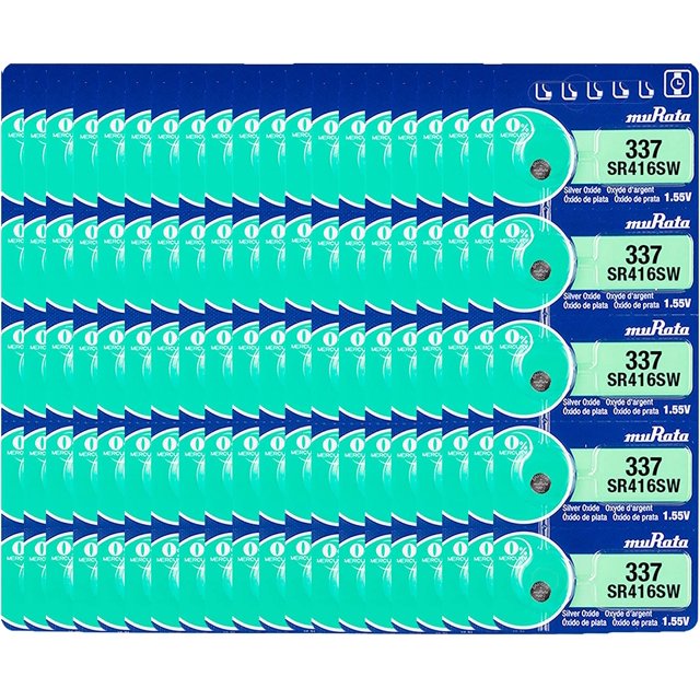 Murata 337 SR416SW Battery 1.55V Silver Oxide Watch Button Cell (100 Batteries)