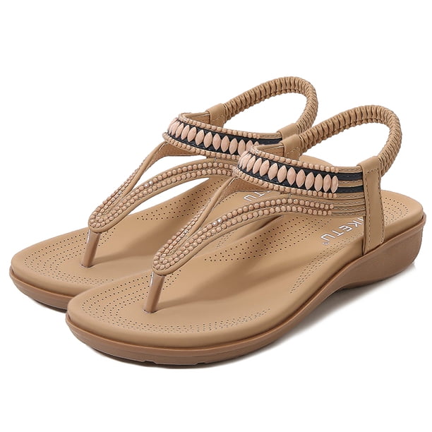 Sandalias planas boho Sandalias de plataforma de moda transpirables para la playa (40 albaricoque)