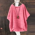 thumbnail image 6 of LIZUOJUN Women's Cotton Linen Shirts ound Neck Elbow Sleeve Blouse Casual Loose Solid Color High Low Hem Tunic Tops Hot Pink 5XL, 6 of 9