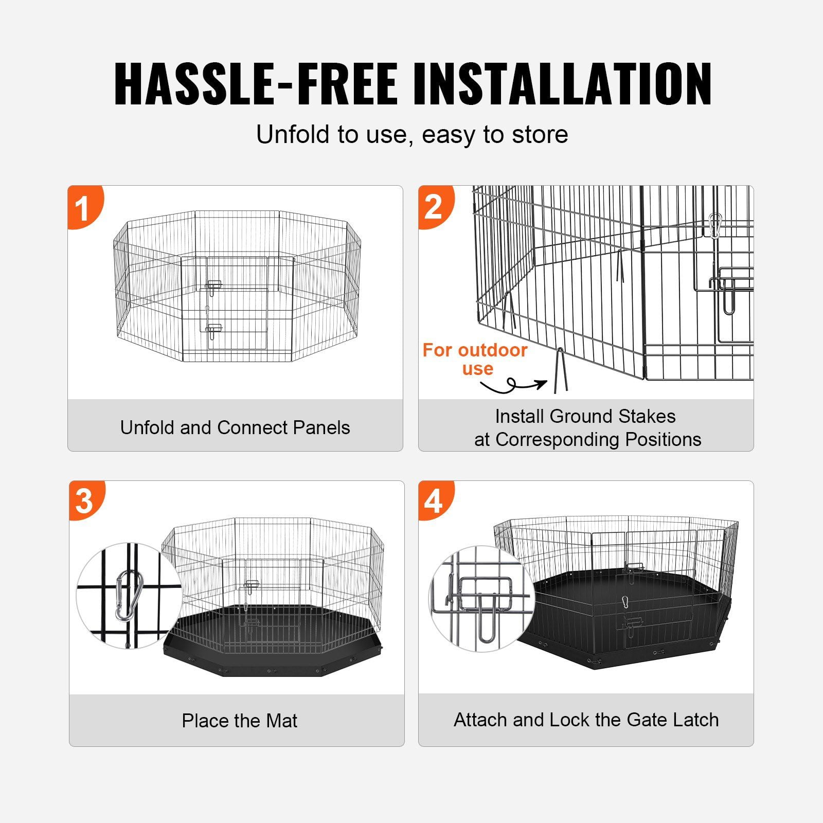 8-Panel Foldable Dog Playpen with 24 Inch Height and Waterproof Oxford Bottom Pad, Indoor Outdoor Pet Fence for Small Medium Dogs, Includes Ground Stakes for Camping Backyard Use