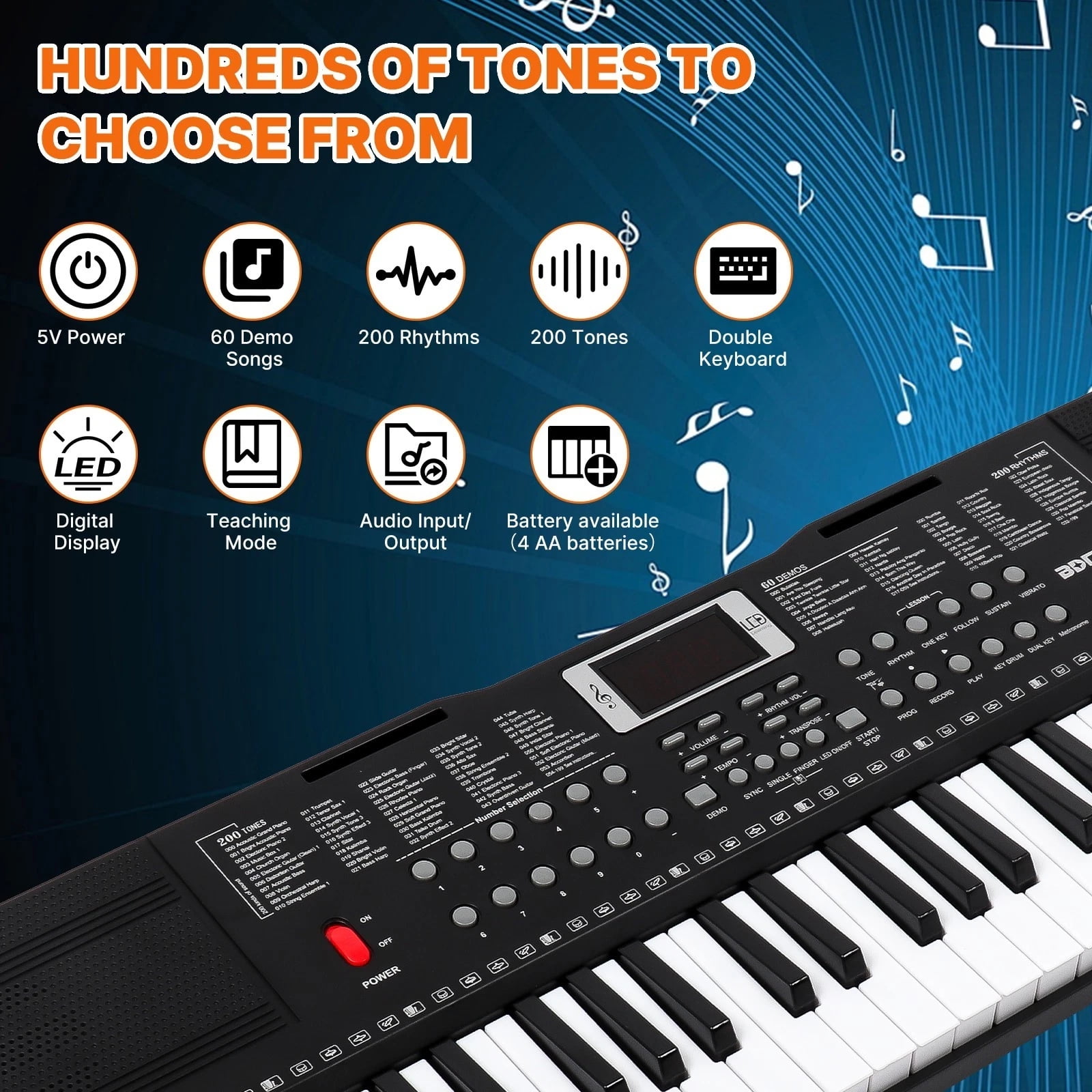 iMeshbean 61 Key Light Up Electronic Piano Keyboard with Adjustable Stand, Headphones, Microphone - Beginner to Professional