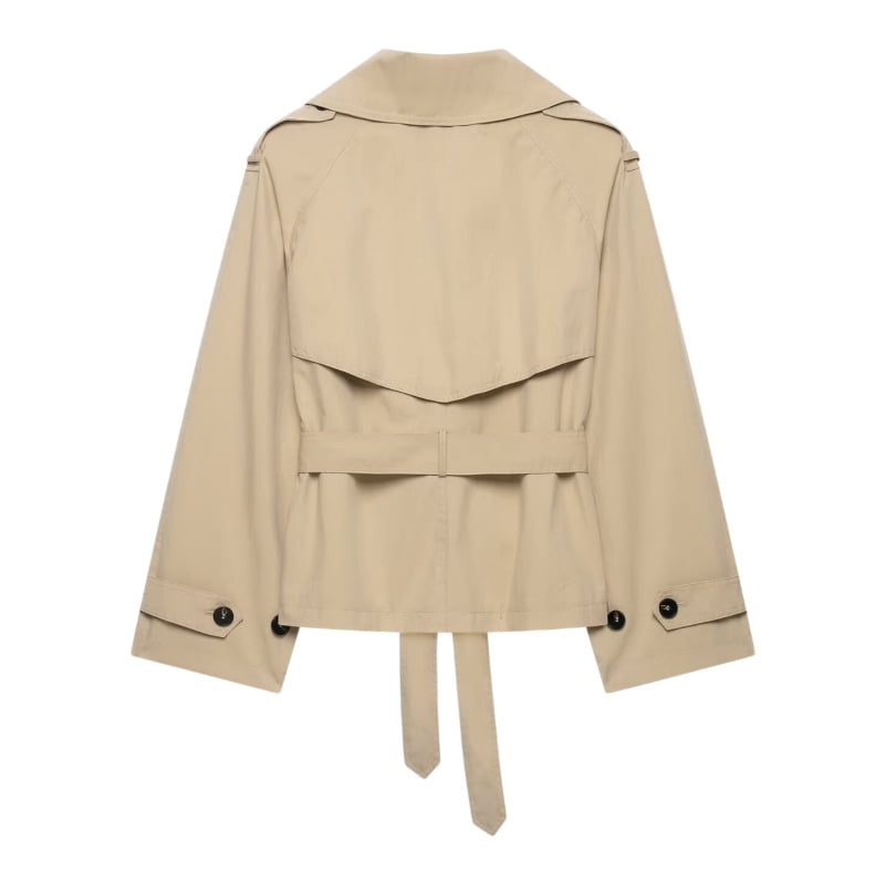 Women's Double Breasted Cropped Trench Coat, Belted Lapel Short Windbreaker Jacket, Sizes XS-L