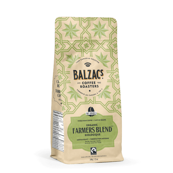 Balzac's Coffee Farmers Blend Whole Bean Fairtrade Organic 340g