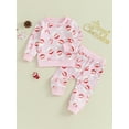 thumbnail image 3 of Elippeo Toddler Baby Girl 2Pcs Christmas Clothes Set 6M 12M 18M 24M 3Y Santa  Candy Cane Print Long Sleeve Crewneck Sweatshirt Tops Pants, 3 of 10